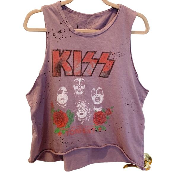 Recycled Karma Purple Distressed KISS Muscle Tank Small - Picture 2 of 6